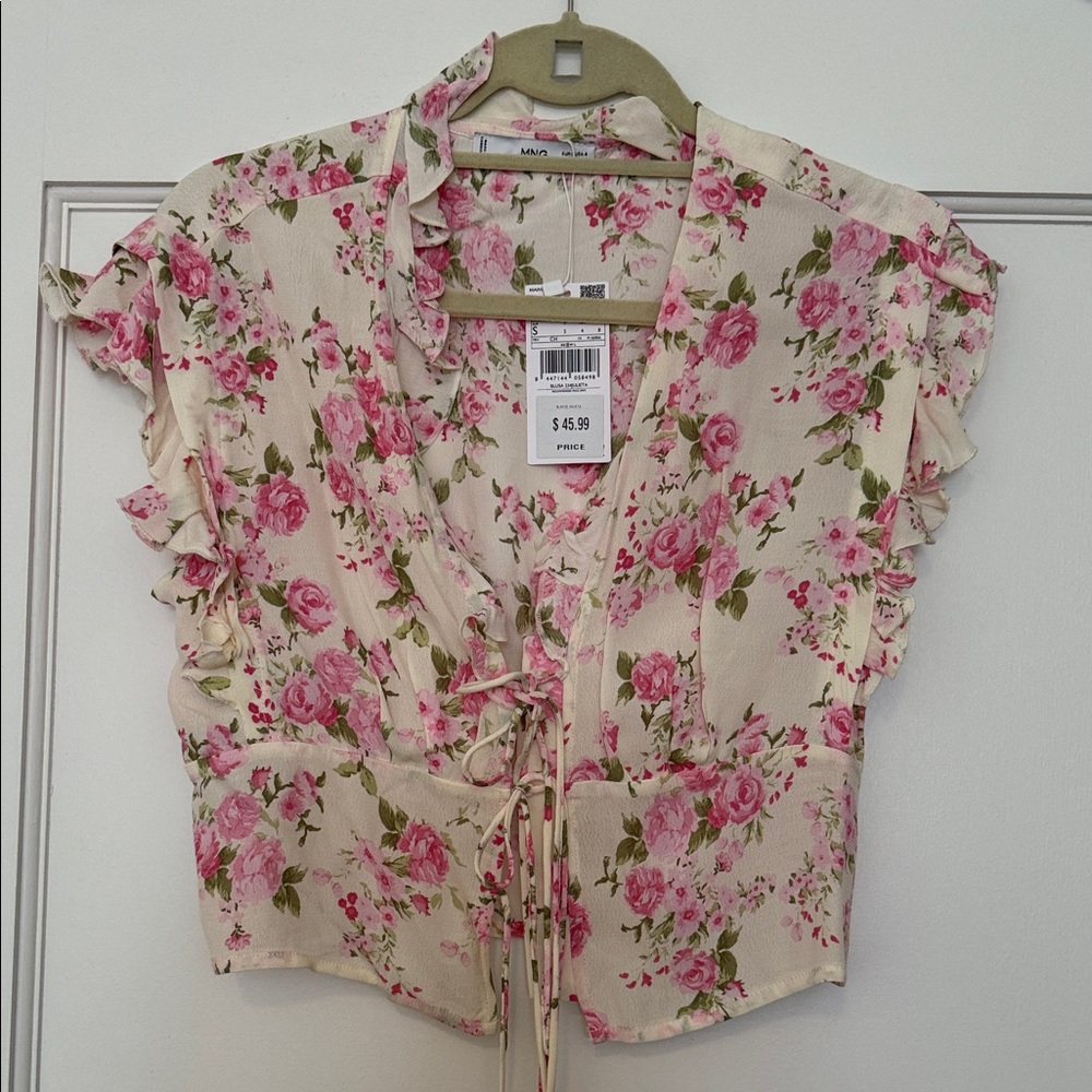 Cream and Pink Floral Blouse